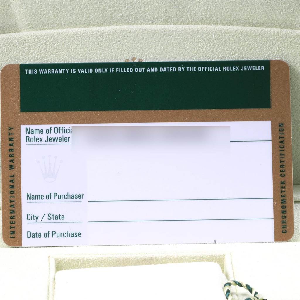 This image shows the warranty card for the Rolex Cellini 5442/5 Men's Rose Gold Black Dial 5442/5 Men's Rose Gold Black Dial watch.