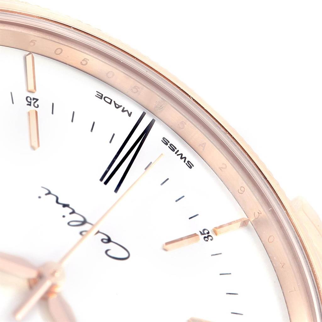 The image shows a close-up angle of the dial of a Rolex Cellini 50505 Men's Rose Gold White Dial 50505 Men's Rose Gold White Dial watch, focusing on the hour markers, minute markers, and partial hands.