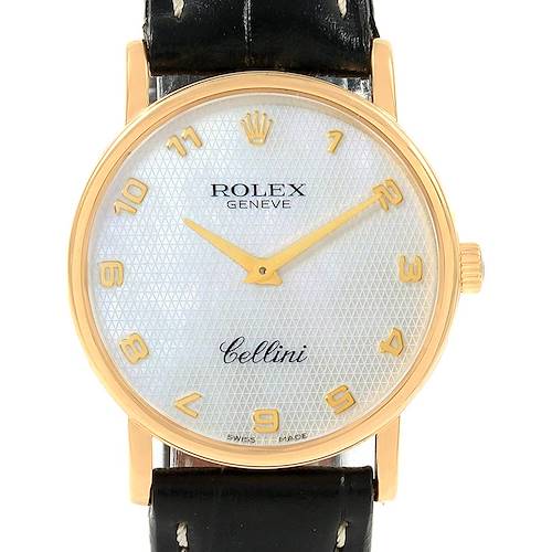 Photo of Rolex Cellini Classic Yellow Gold MOP Dial Black Strap Watch 5115