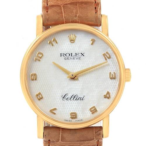 Photo of Rolex Cellini Classic Yellow Gold MOP Dial Black Strap Watch 5115