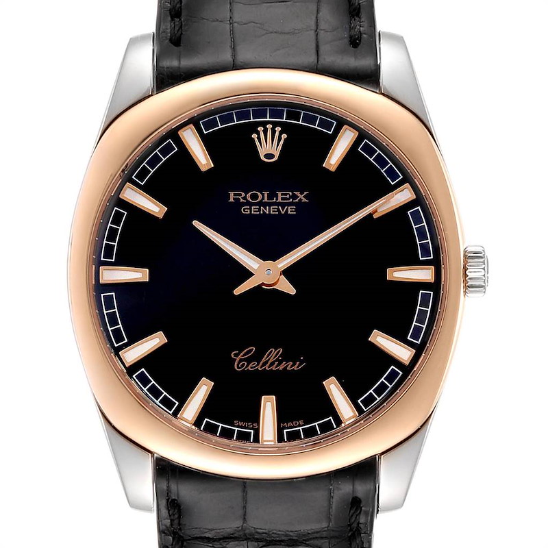 Rolex Cellini Danaos 18k White and Rose Gold Black Dial Watch 4243 SwissWatchExpo