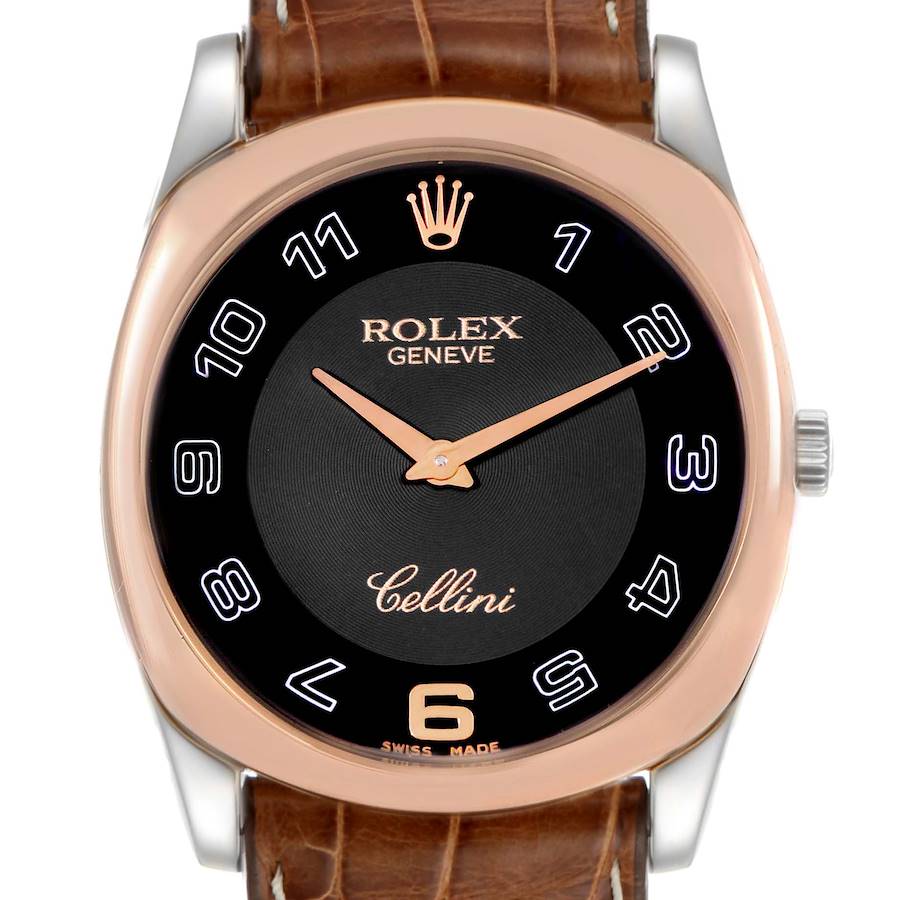 Rolex Cellini Danaos White and Rose Gold Brown Strap Mens Watch 4233 SwissWatchExpo