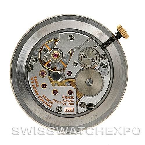 This image shows the movement mechanism of a Rolex Cellini 5112 Yellow Gold Beige Dial 5112 Yellow Gold Beige Dial watch, including gears and springs, viewed from the back.
