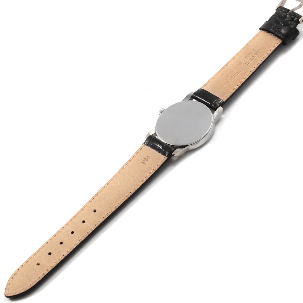 This image shows the back and strap of a Rolex Cellini 5116 Men's White Gold Grey Dial 5116 Men's White Gold Grey Dial watch from an overhead angle.