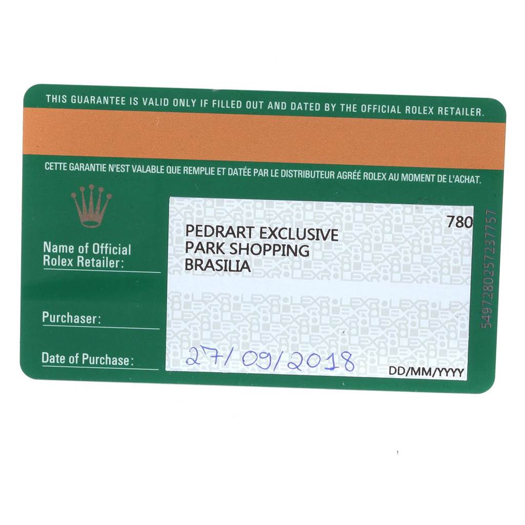 The image shows a warranty card for a Cellini model by Rolex, including the retailer's information and purchase date.