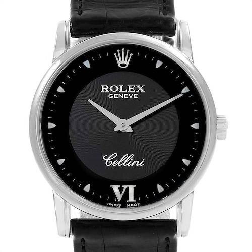 Photo of Rolex Cellini Classic White Gold Black Dial Watch 5116 Box Card