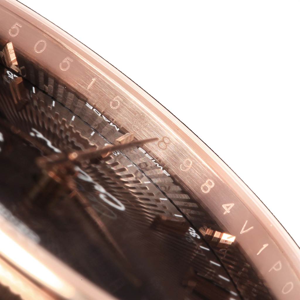 The image shows a close-up angle of the dial and bezel of a Rolex Cellini 50515 Men
s Rose Gold Black Dial 50515 Men
s Rose Gold Black Dial watch.