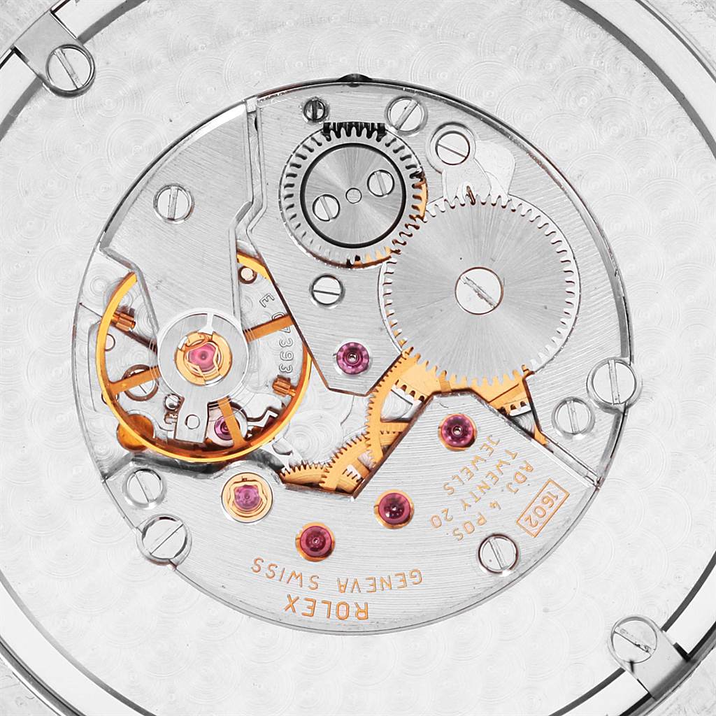 This image shows the intricate inner mechanical movement of a Rolex Cellini 4243 Men's White Gold Black Dial 4243 Men's White Gold Black Dial watch, viewed from above.
