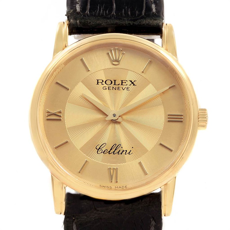 Rolex Cellini Classic Yellow Gold Decorated Dial Watch 5116 Box Papers SwissWatchExpo