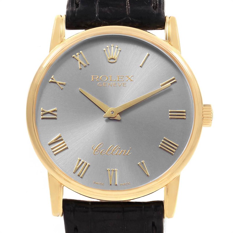 Rolex Cellini Classic 18k Yellow Gold Slate Roman Dial Watch 5116 SwissWatchExpo