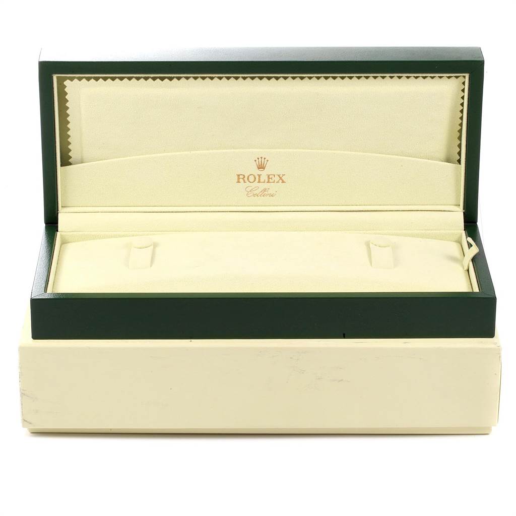 The image shows an empty Rolex Cellini 5115 Men's Yellow Gold Beige Dial 5115 Men's Yellow Gold Beige Dial watch box, open to display its beige interior.
