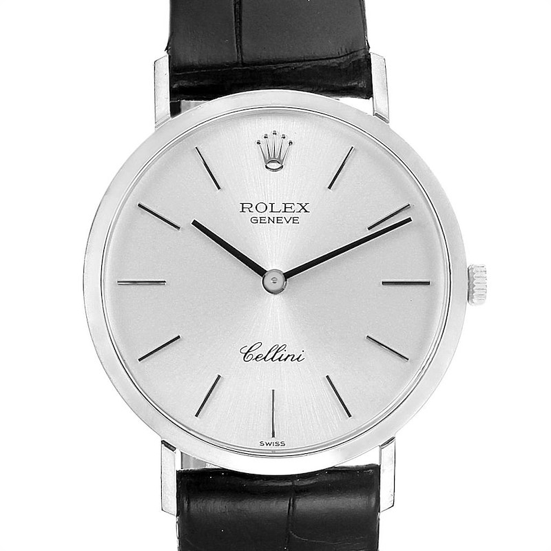 Rolex Cellini Classic 18k White Gold Silver Dial Mens Watch 4112 SwissWatchExpo