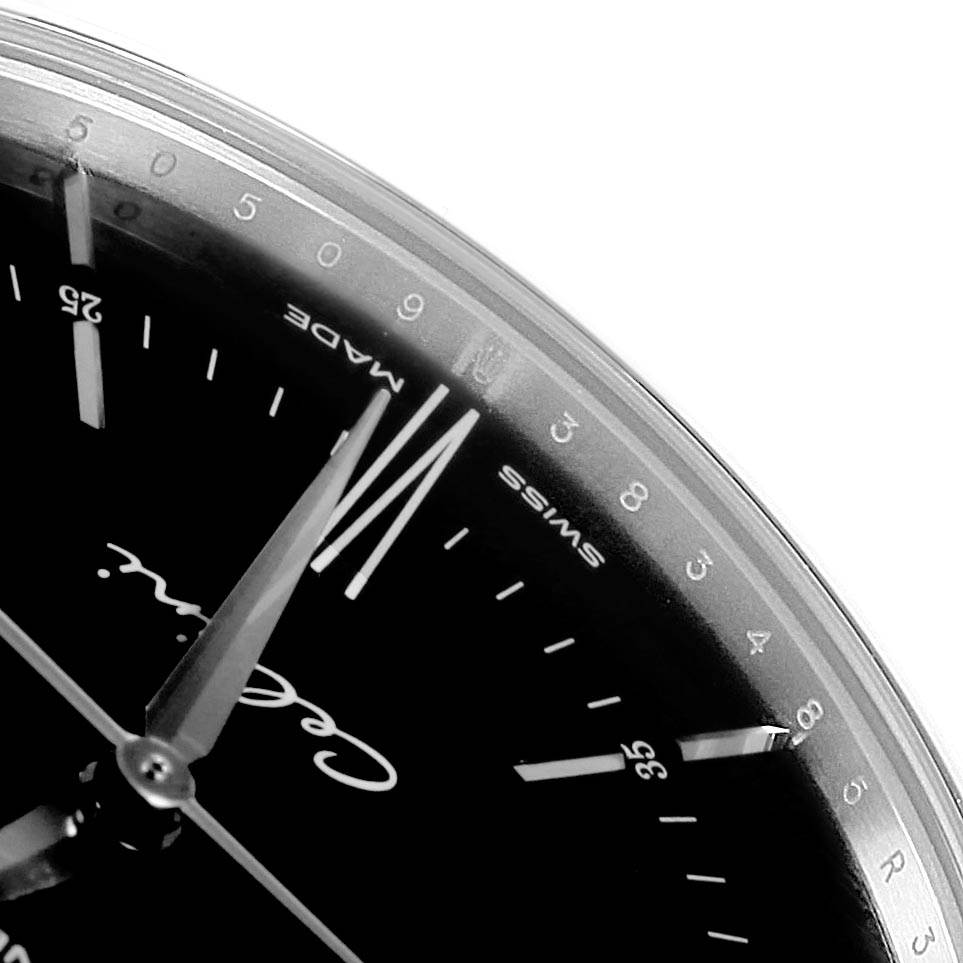 This image shows a close-up angle of the face and hands of a Rolex Cellini 50509 Men's White Gold Black Dial 50509 Men's White Gold Black Dial model watch.