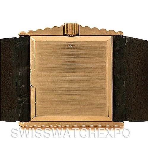 This image shows the back case, crown, and leather strap of the Rolex Cellini 4015 Yellow Gold Brown Dial 4015 Yellow Gold Brown Dial watch.