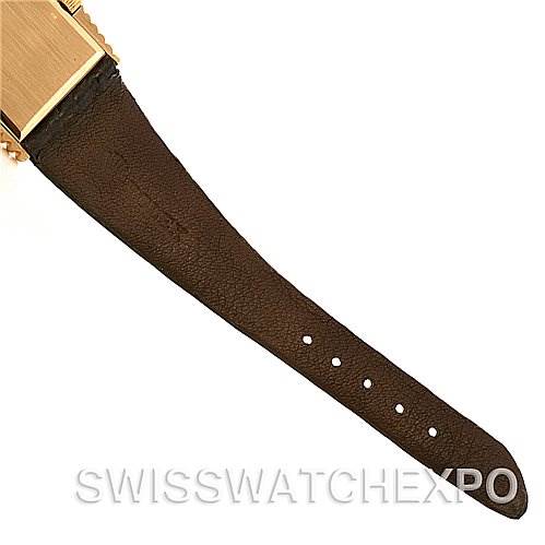 The image shows a close-up view of the leather strap and a portion of the square case of the Rolex Cellini 4015 Yellow Gold Brown Dial 4015 Yellow Gold Brown Dial watch.