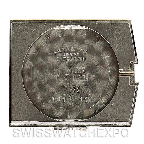 This image shows the inside case back of a Rolex Cellini 4017 White Gold Silver Dial 4017 White Gold Silver Dial watch, highlighting brand markings and model details.