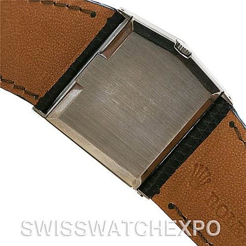 This image shows the back and strap of a Rolex Cellini 4017 White Gold Silver Dial 4017 White Gold Silver Dial watch from a close-up, angled view.