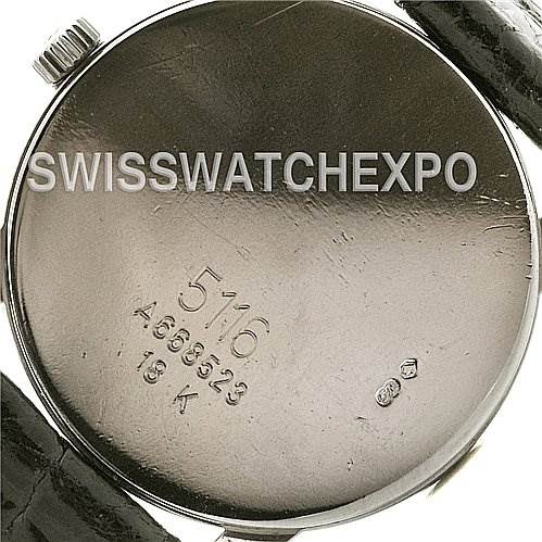 The image shows the back case of the Rolex Cellini 5116 White Gold Black Dial 5116 White Gold Black Dial watch, displaying its reference number, serial number, and 18K marking.