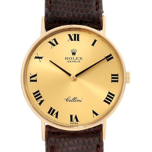 Photo of Rolex Cellini Classic 14k Yellow Gold Brown Strap Unisex Watch 3833