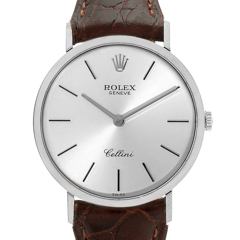 Rolex Cellini Classic 18k White Gold Silver Dial Mens Watch 4112 SwissWatchExpo
