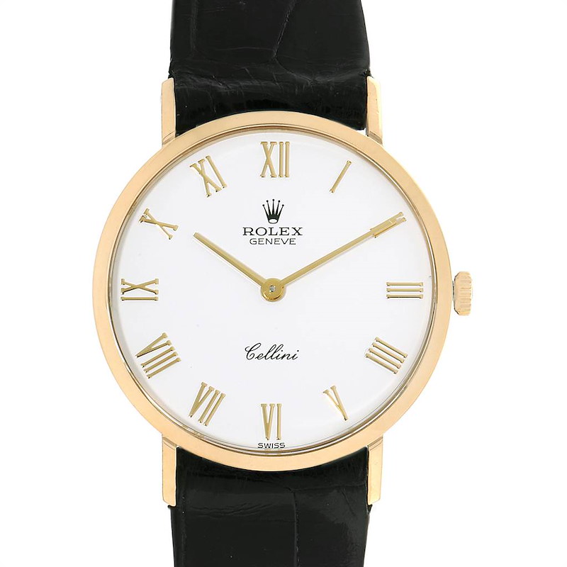 Rolex Cellini Classic Yellow Gold White Dial Mens Watch 4112 SwissWatchExpo