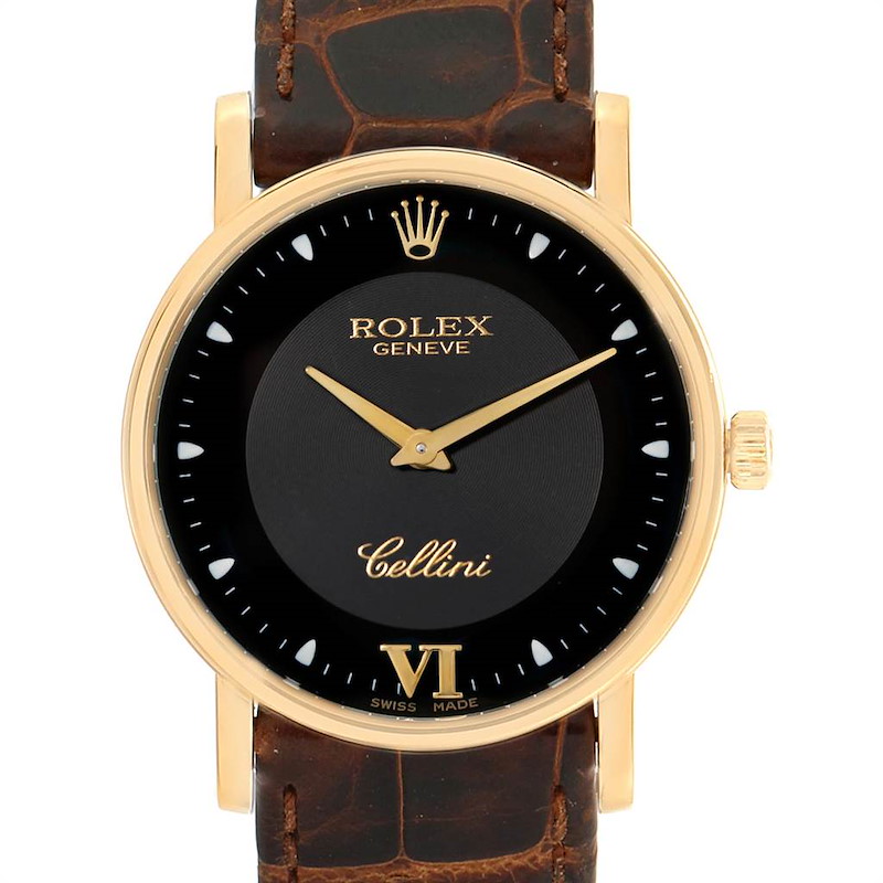 Rolex Cellini Classic Yellow Gold Black Dial Unisex Watch 5115 SwissWatchExpo