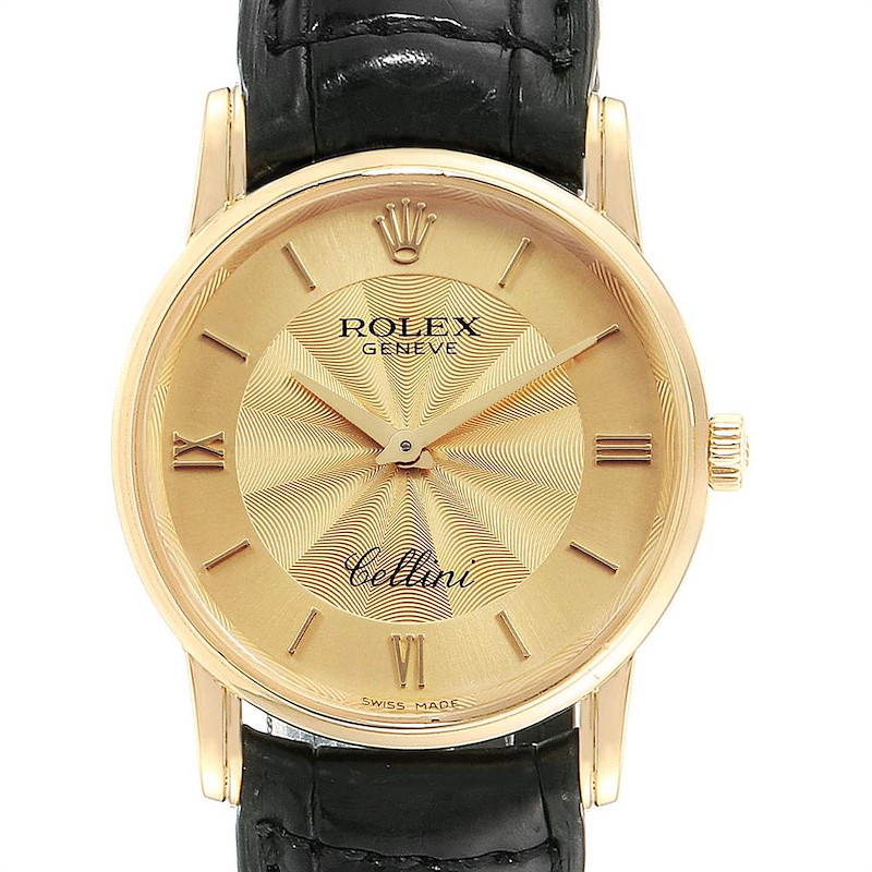 Rolex Cellini Classic Yellow Gold Decorated Dial Watch 5116 SwissWatchExpo