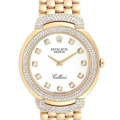 Photo of Rolex Cellini Yellow Gold White Diamond Dial Mens Watch 6623 Box Card