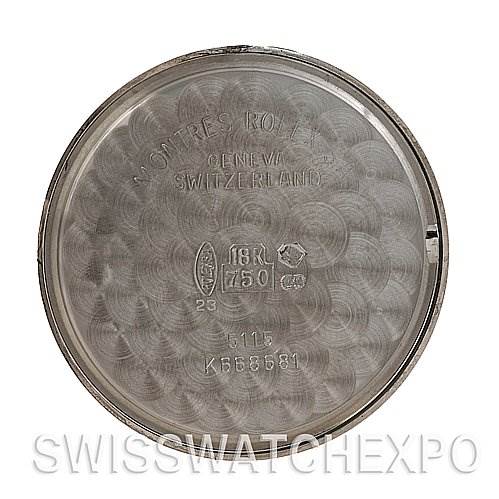 The image shows the inner case back of a Rolex Cellini 5115/9 White Gold Silver Dial 5115/9 White Gold Silver Dial watch.