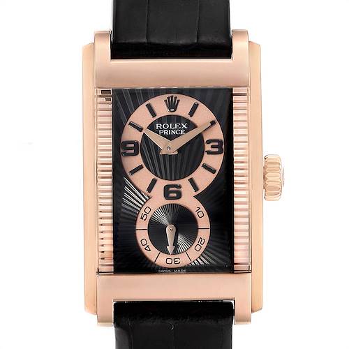 Photo of Rolex Cellini Prince Black Dial 18K Rose Gold Mens Watch 5442 Box Card