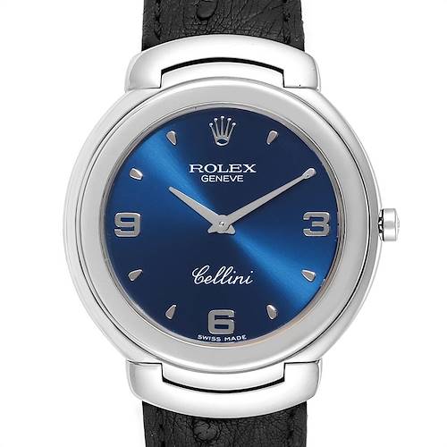 Photo of Rolex Cellini White Gold Blue Dial Black Strap Mens Watch 6623