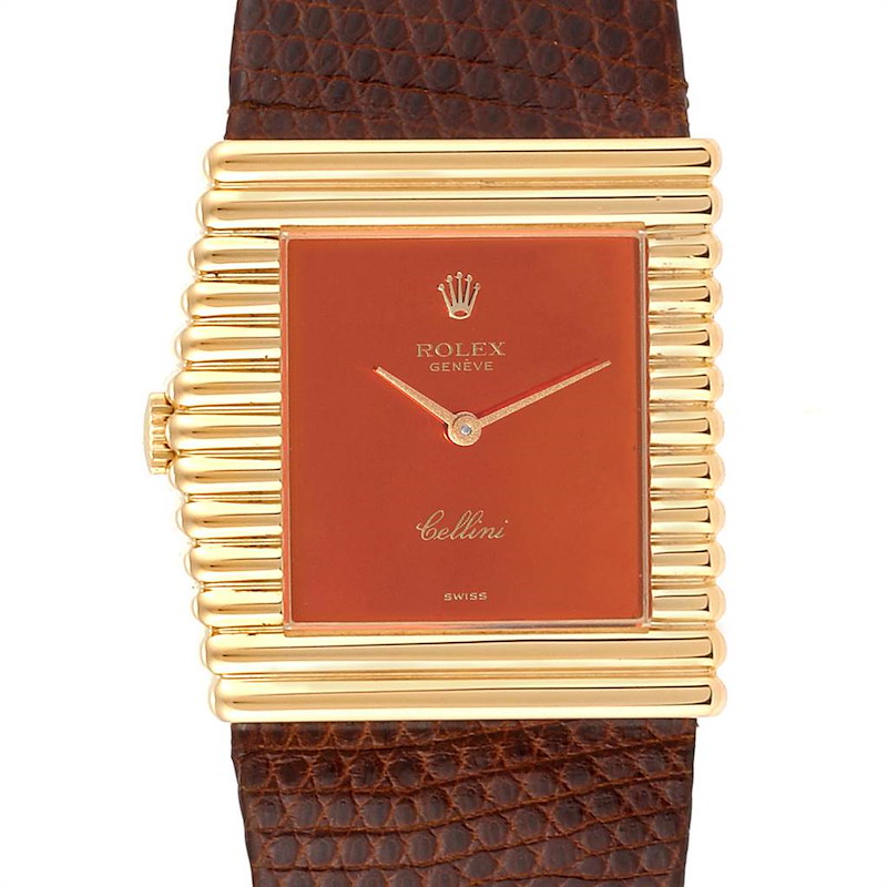 Rolex Cellini Midas Yellow Gold Orange Mirror Dial Vintage Watch 4017 SwissWatchExpo