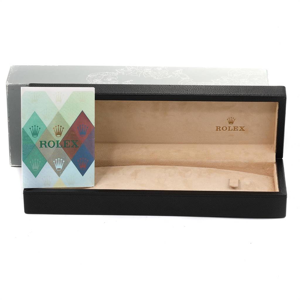 This image shows the open packaging box for the Rolex Cellini 5116 Men's Yellow Gold Beige Dial 5116 Men's Yellow Gold Beige Dial model, including its inner lining and documentation.