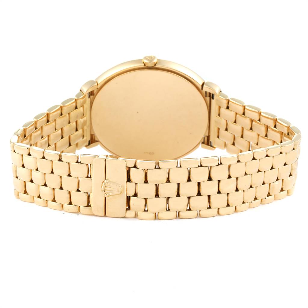 The image shows the back view of a Rolex Cellini 6623 Men's Yellow Gold Beige Dial 6623 Men's Yellow Gold Beige Dial watch, focusing on its gold band and clasp.