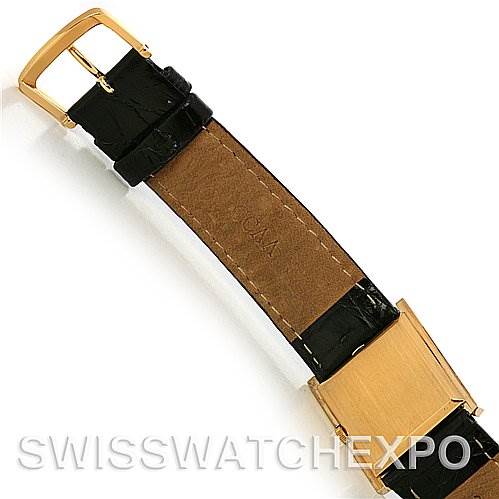 This image shows the leather strap and gold buckle of a Rolex Cellini 4014 Men's Yellow Gold Brown Dial 4014 Men's Yellow Gold Brown Dial watch from a top view angle.