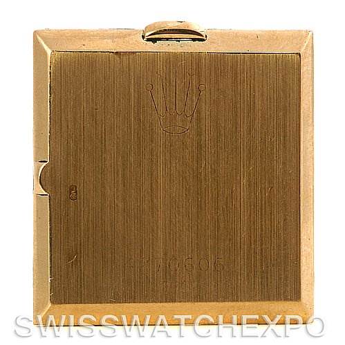 This image shows the case back of a Rolex Cellini 4014 Men
s Yellow Gold Champagne Dial 4014 Men
s Yellow Gold Champagne Dial watch, featuring the brand
s logo and model information.