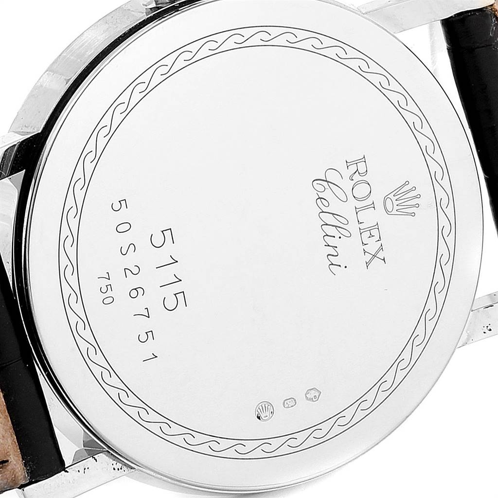 The image shows the back case of a Rolex Cellini 5115 Men's White Gold Silver Dial 5115 Men's White Gold Silver Dial watch, displaying the model number and branding.