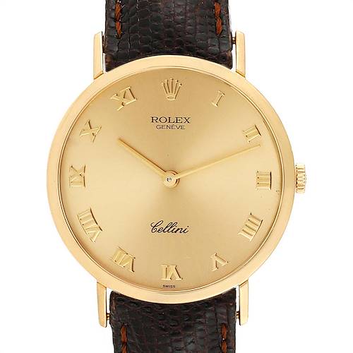 Photo of Rolex Cellini Classic Yellow Gold Brown Strap Mens Watch 4112