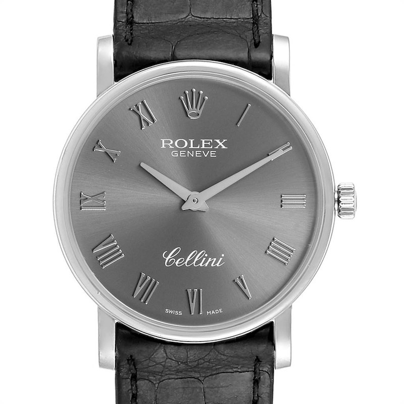Rolex Cellini Classic White Gold Slate Roman Dial Mens Watch 5115 SwissWatchExpo