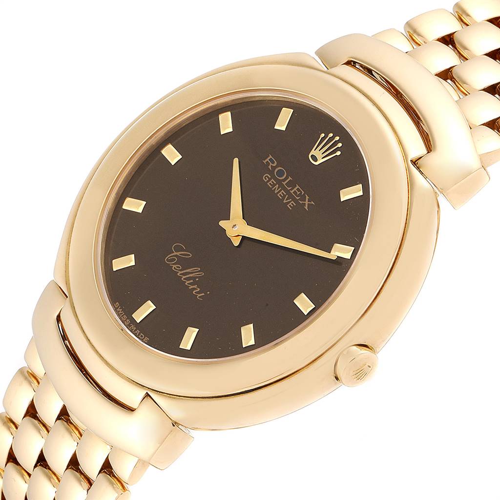 This Rolex Cellini 6623 Men's Yellow Gold Brown Dial 6623 Men's Yellow Gold Brown Dial watch is shown from a front angle, highlighting the dial, case, and part of the bracelet.