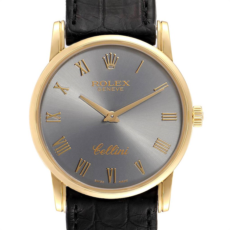 Rolex Cellini Classic Yellow Gold Slate Roman Dial Watch 5116 Box Papers SwissWatchExpo