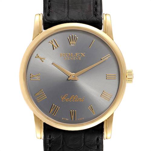 Photo of Rolex Cellini Classic Yellow Gold Slate Roman Dial Watch 5116 Box Papers