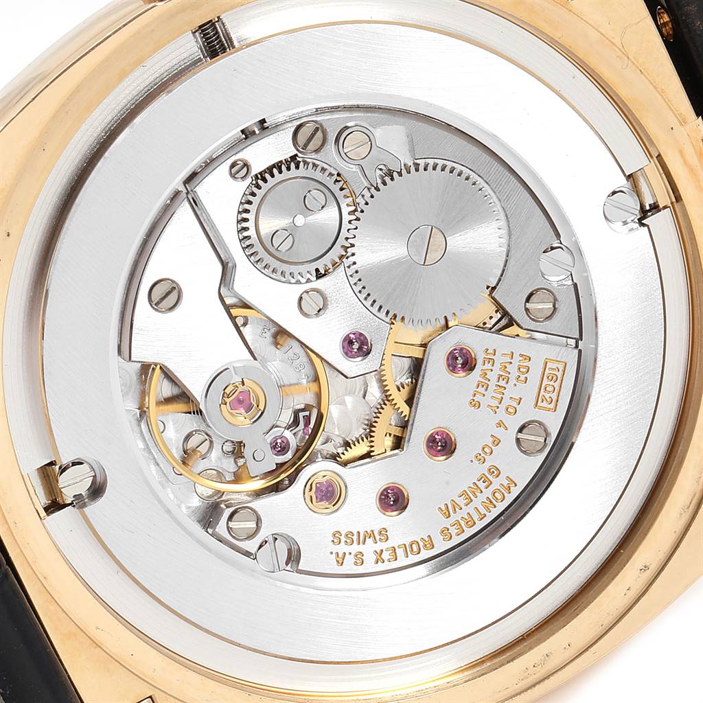 This image shows the inner mechanics and movement parts of a Rolex Cellini 5330 Men's Yellow Gold White Dial 5330 Men's Yellow Gold White Dial watch from a detailed, close-up angle.