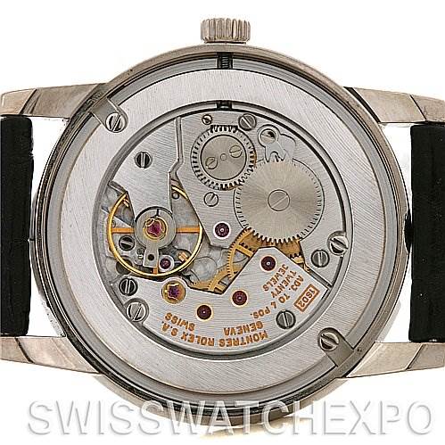The image shows a Rolex Cellini 5116/9 White Gold Grey Dial 5116/9 White Gold Grey Dial watch from the back, displaying its internal mechanical movement.