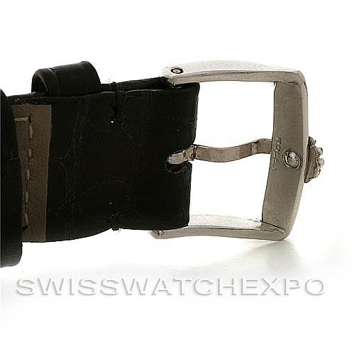 The image shows a side view of the buckle and strap of a Rolex Cellini 5116/9 White Gold Grey Dial 5116/9 White Gold Grey Dial watch.