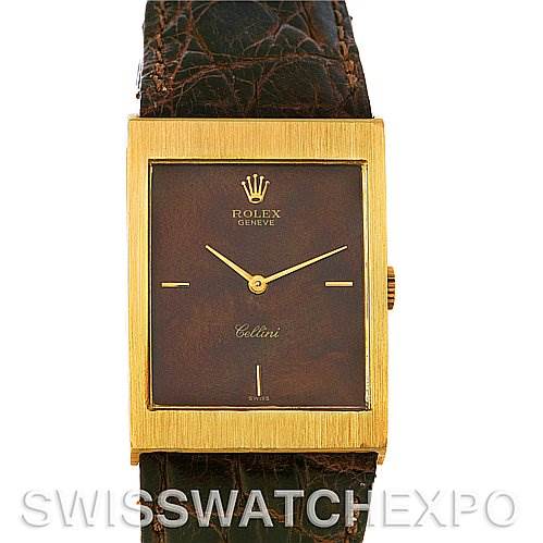 The image shows a front view of a Rolex Cellini 4127 Men's Yellow Gold Brown Dial 4127 Men's Yellow Gold Brown Dial watch, displaying the face, hands, crown, and strap.