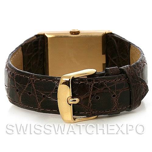 This image shows the reverse side of a Rolex Cellini 4127 Men's Yellow Gold Brown Dial 4127 Men's Yellow Gold Brown Dial watch, focusing on the leather strap and gold buckle.