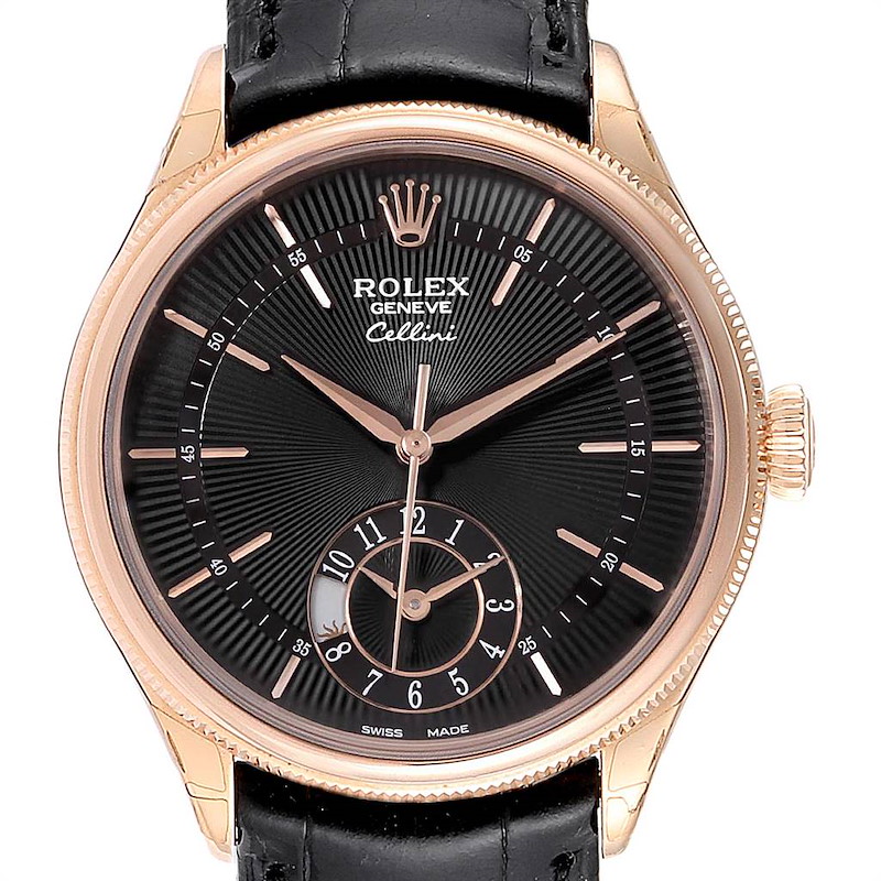Rolex Cellini Dual Time Everose Rose Gold Mens Watch 50525 Unworn SwissWatchExpo