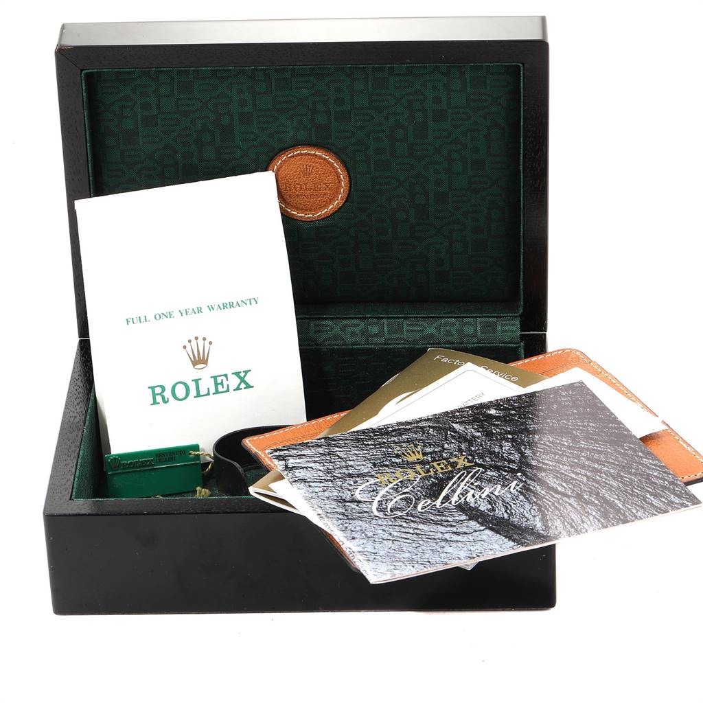 The image shows the open box and documentation for a Rolex Cellini 6623 Men's Yellow Gold Beige Dial 6623 Men's Yellow Gold Beige Dial watch from a front angle.