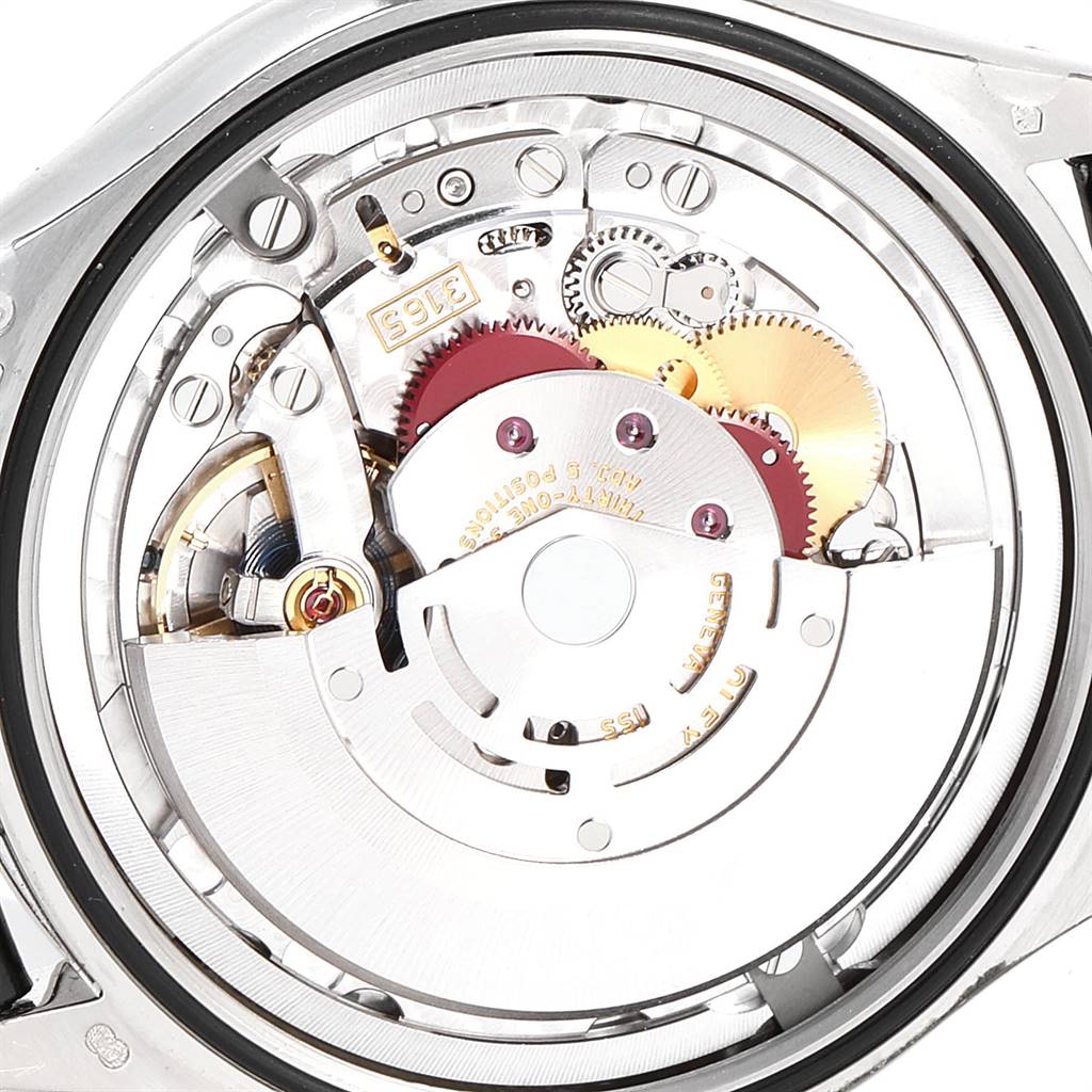 This image shows the internal mechanism of a Rolex Cellini 50519 Men's White Gold Black Dial 50519 Men's White Gold Black Dial watch from the back angle, revealing the gears and movement components.